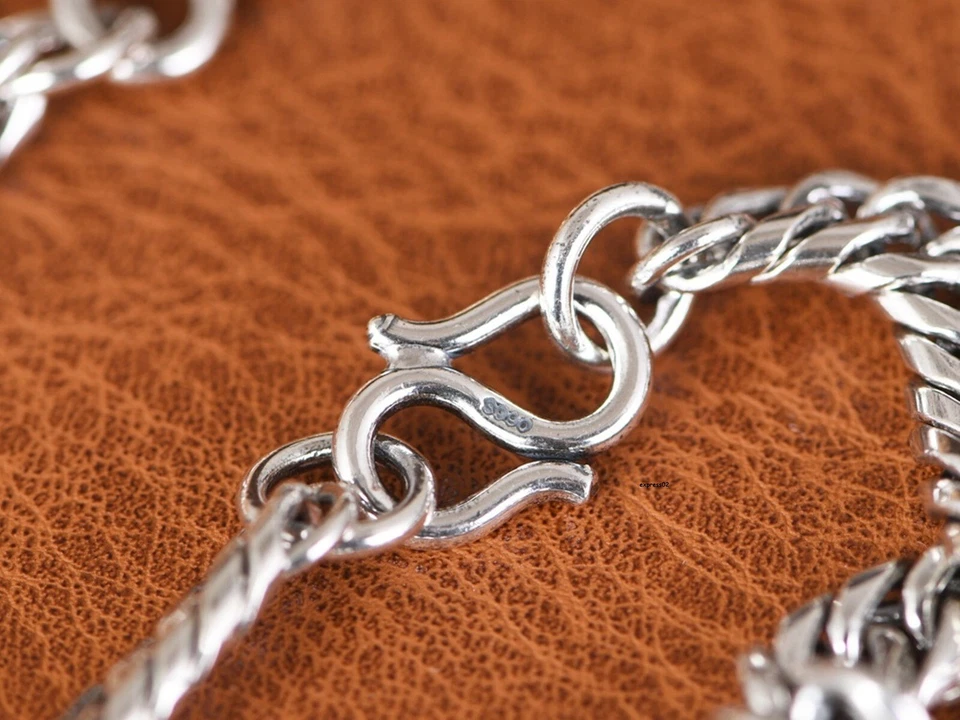 Pure 990 Fine Silver Chain Men Lucky 7mm Curb Cuban Link Bracelet 27g/8.2inch - Image 4 of 4