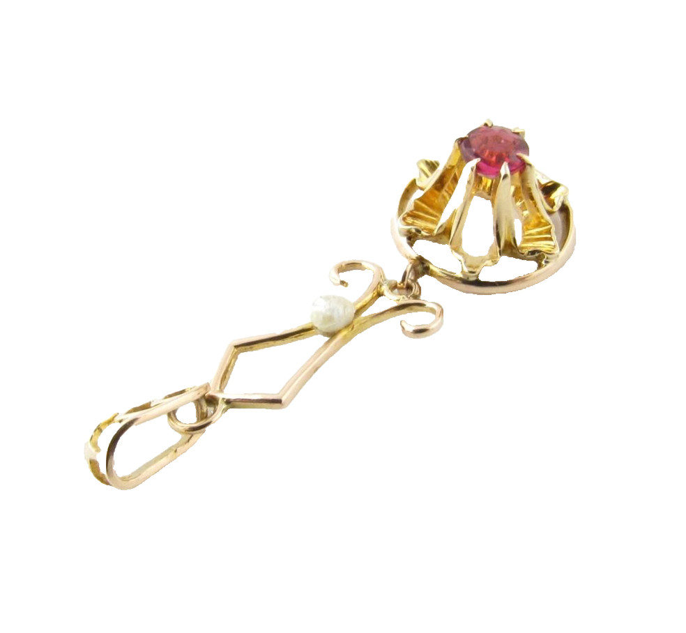 Vintage 10 Karat Yellow Gold Synthetic Ruby and P… - image 3