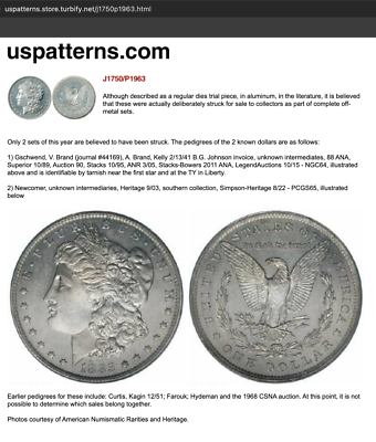 1885 PCGS PR65 Aluminum Morgan Dollar 🔴 2 Minted 🔴 Only ALUMINUM