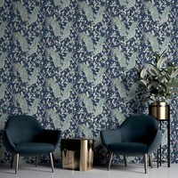 Elegant Keeka Pfau Tapete Metallic-Blumenmuster BläTtriger Exotisch VöGel 946100