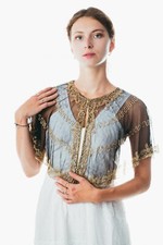 Beaded special occasion shrug / Black Gold shiny evening capelet / Sequin Poncho