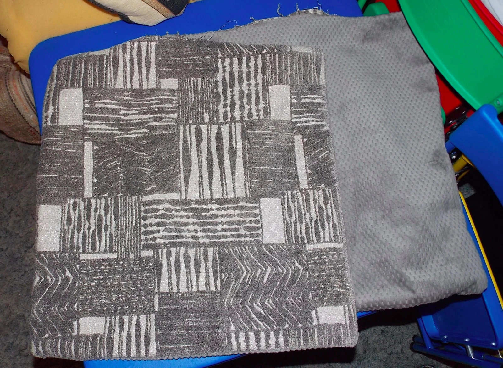 Pair of Gray Beige Abstract Decorative Print Throw Pillows 19 x 19
