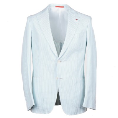 Isaia Aqua Blue Stripe Lightweight Cotton-Silk Sport Coat 40R (Eu 50) NWT