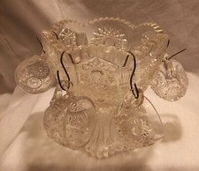 Antique ca.1910 Indiana Glass Toy/Child Punch Bowl and 4 Cups, Oval Star EAPG
