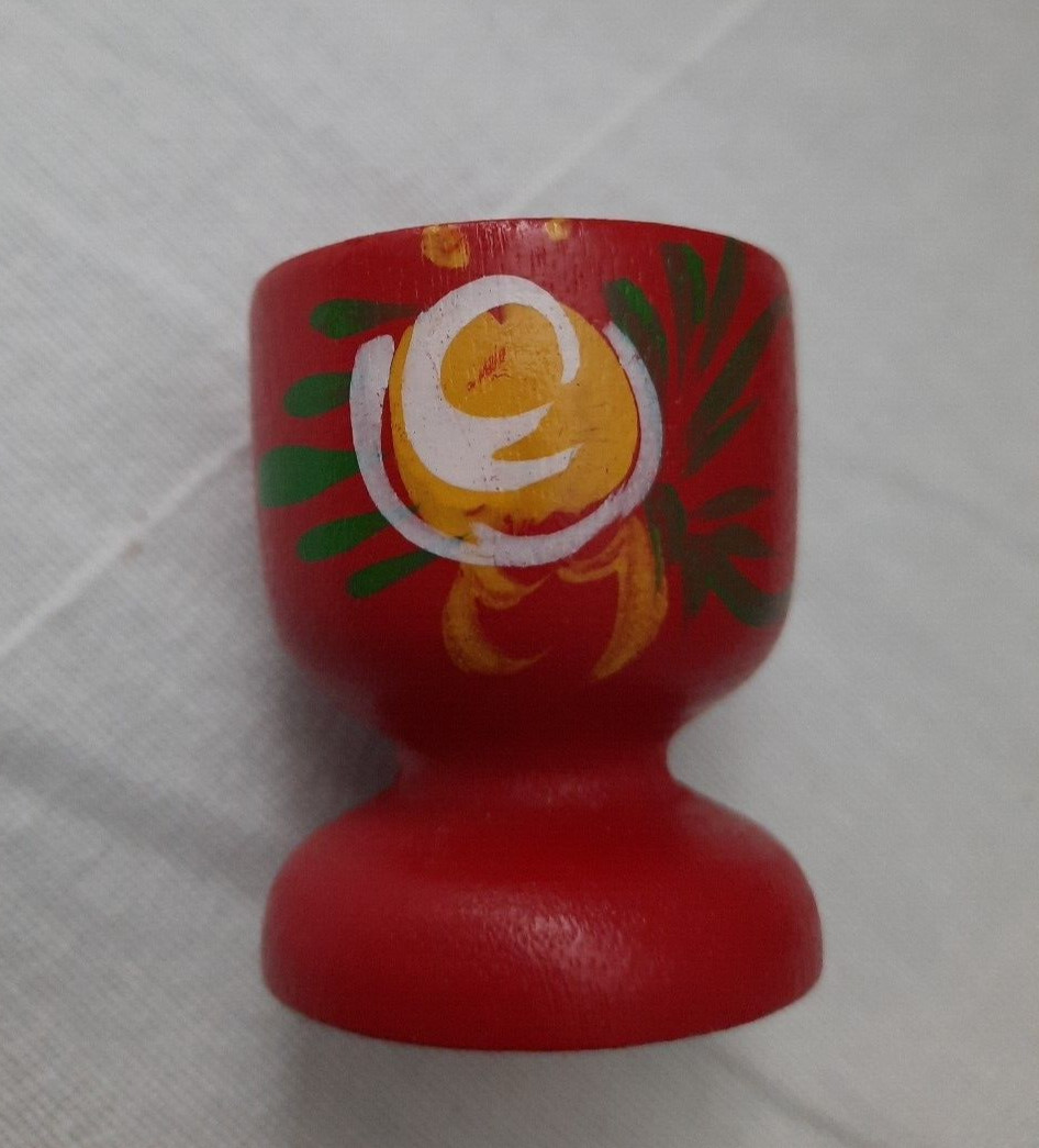 6 VTG Wooden Swedish Scandinavian Folk Style Hand Painted Tole Floral Egg Cups