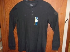 NEW MEN'S  "G" GEO." CASUAL BLACK  L/S  3-BUTTON HENLEY RICE KNIT (HERMAL)SHIRT 