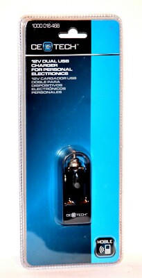 CE - Tech 12V Dual USB Charger for Personal Electronics   New/Sealed