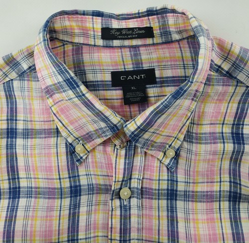 Gant Mens Multicolor Check Linen Long Sleeve Regular Fit Shirt Size XL - Picture 10 of 12