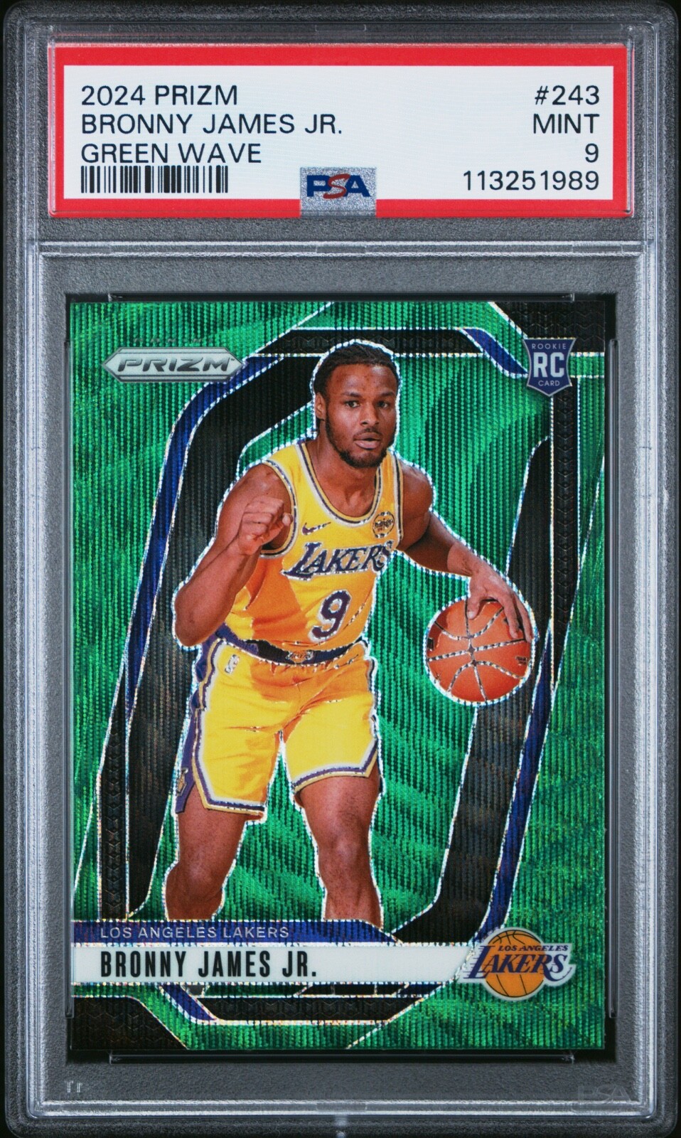 2024 Panini Prizm Bronny James Rookie Green Wave Prizm #243 - PSA 9