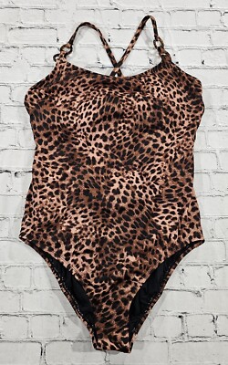 Time and Tru Leopard Double Ring Strap One Piece Swimsuit WOMENS SIZE S 4-6