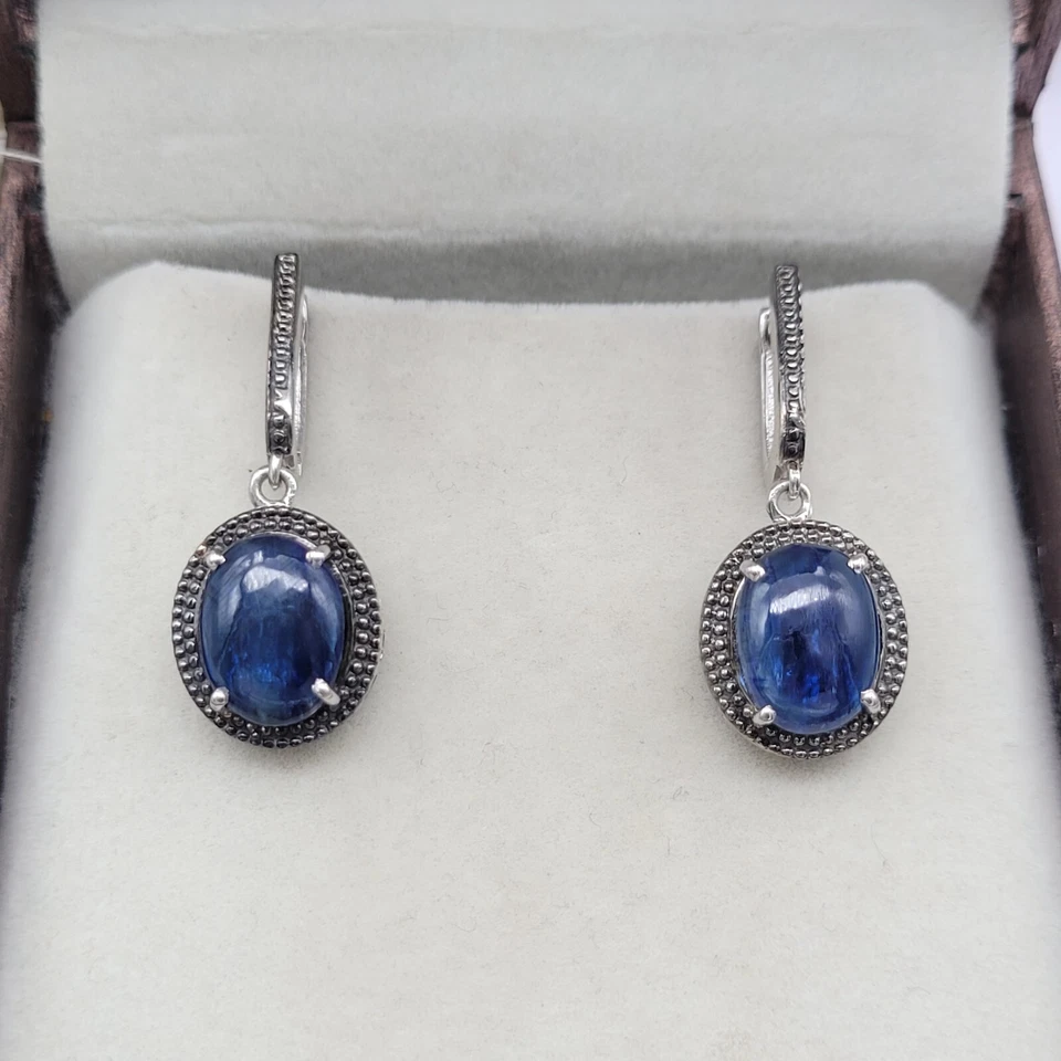 Natural Blue Kynite Dangle/Drop Earrings For Women 925 Sterling Silver Jewelry - Image 3 of 4