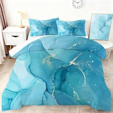 Blue Marble Printed Comforter Sets King Size, Retro Style Watercolor Artwork ...