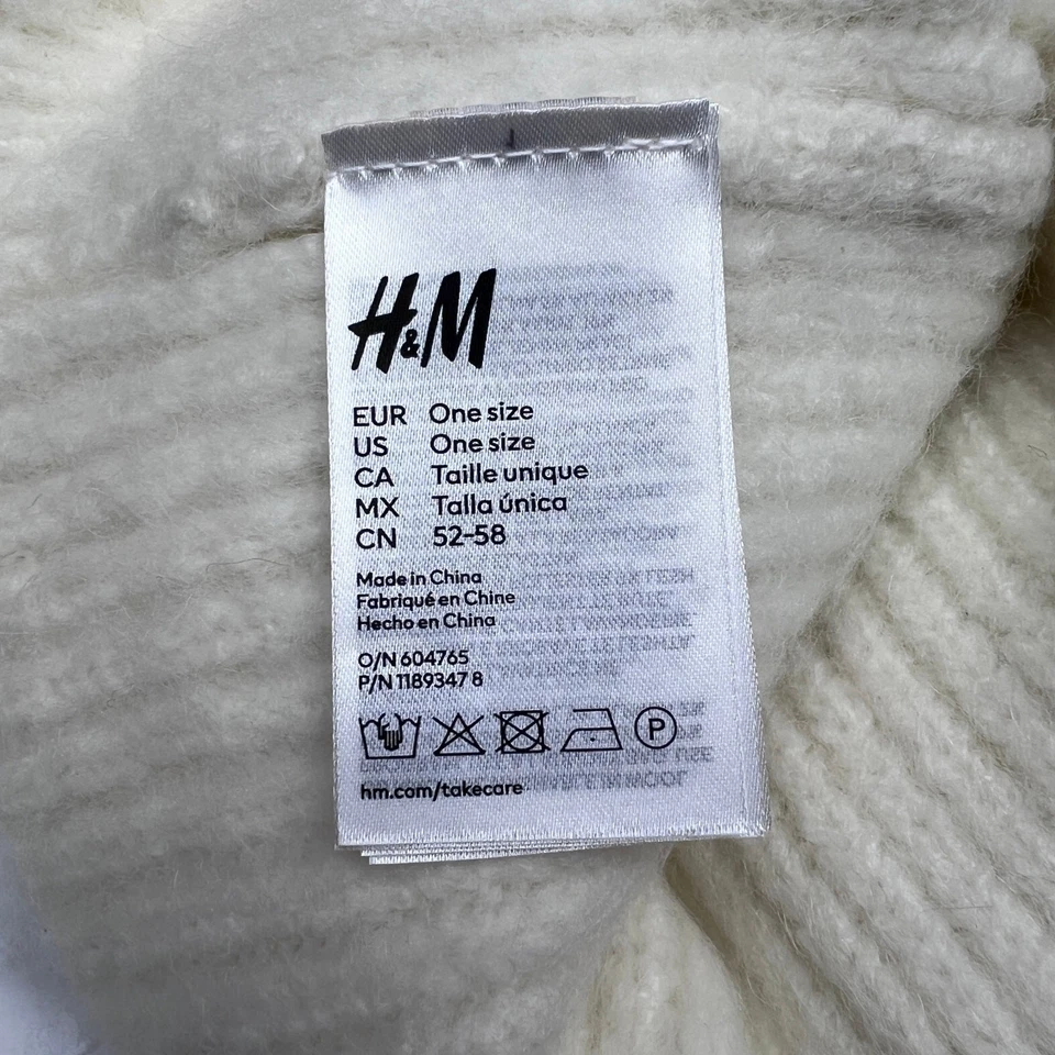NOVO CHAPÉU GORRO FEMININO H&M malha canelada lã alpaca creme robusto aconchegante pelúcia difusa - Imagem 4 de 4