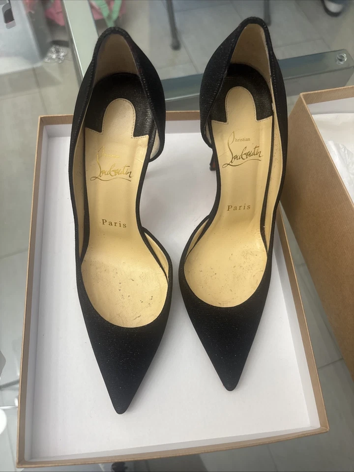 CHRISTIAN LOUBOUTIN Iriza 100 Glitter Tennis Pumps BLACK SIZE 37 .5 - Image 2 of 4