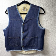 Vintage 70s Carhartt Denim Vest Mens Medium Sherpa Lined Made in USA Western