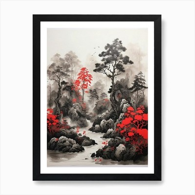 Asiatische Landschaft 6 Kunstdruck gerahmt Wandbild Poster Leinwanddruck Bild