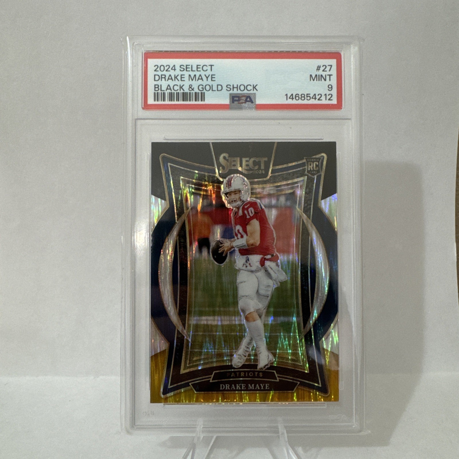 Drake Maye 2024 PANINI SELECT CONCOURSE #27 BLACK & GOLD SHOCK ROOKIE RC PSA 9