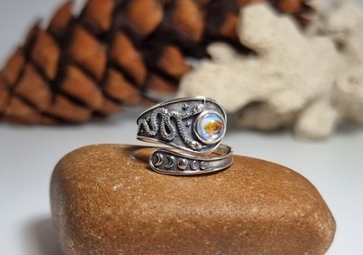 925 Sterling Silber Löffel Ring Mondstein Sonne Mond verstellbar BESCHREIBUNG LESEN