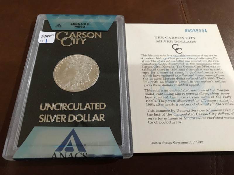 1885CC MORGAN DOLLAR ,CERTIFIED ANACS MS 63