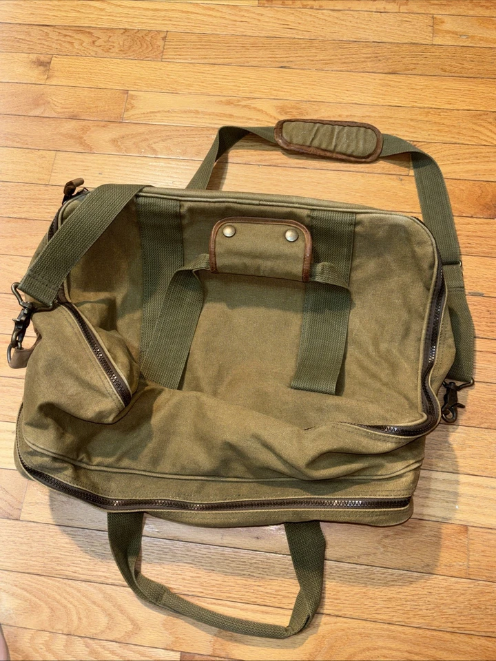 复古 Herman Miller High Sierra 深绿色帆布棕褐色皮革行李袋 — 第 3/4 张图片