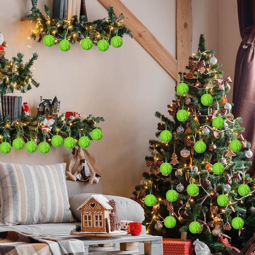 1/6pz Palline di Natale Pelose Verde Ornamenti con Fiocco Rosso per Decorazioni Festività P2E2 - Foto 3 di 20