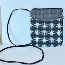 Maruca Design Bee Print Crossbody Bag Handmade Woven Jacquard Pouch Black