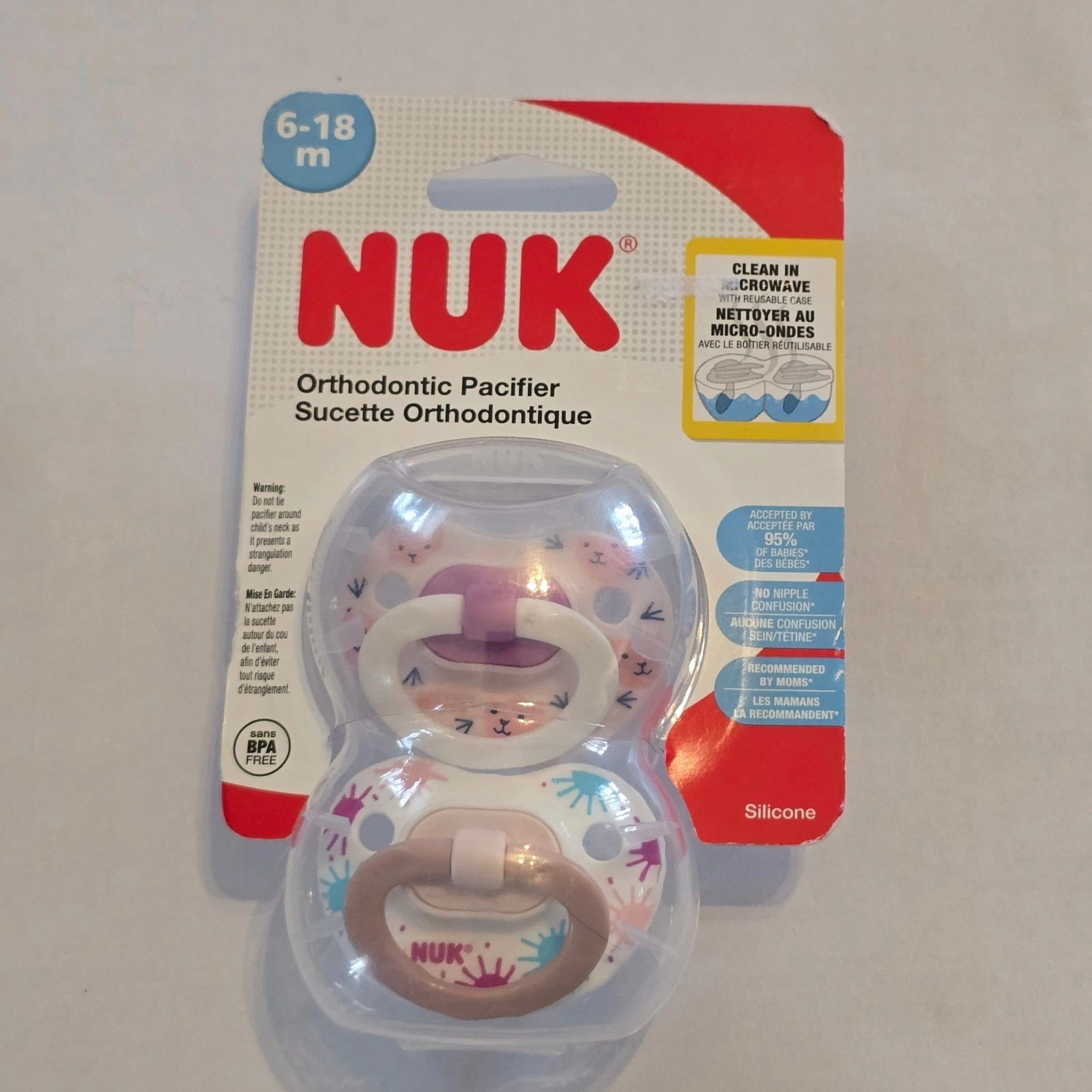 NUK Orthodontic Pacifier 2-Pack 6-18m Pink Cat Silicone BPA Free New
Opens in a new window or tab