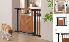 Barn Door Dog Gate, Anti-Kick Pet Gate with Walk Through Door, 30" Tall Walnut