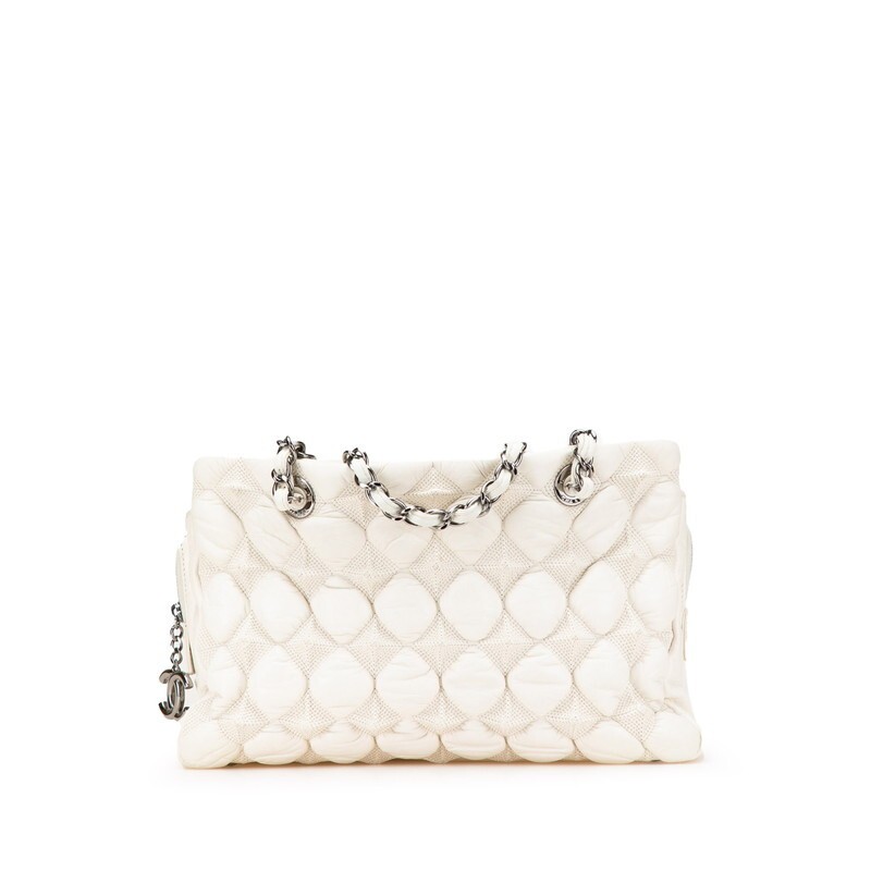 Chanel White Lambskin Bubble Quilted Coco Mark Chain Bag 466881