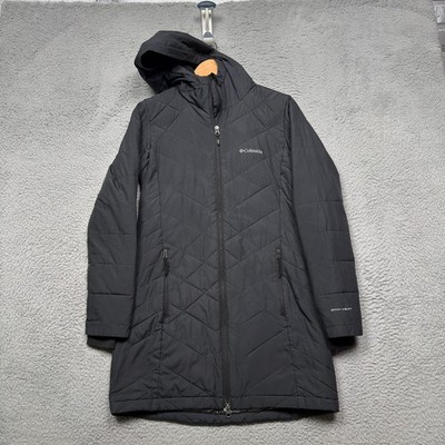 Columbia Jacket Womens Small Black Omni-Heat Long Full Zip Hooded Insulated