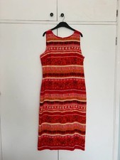 Vintage 90s Floral Funky Print Stripe Orange Coral Yellow Maxi Dress Boho Hippy