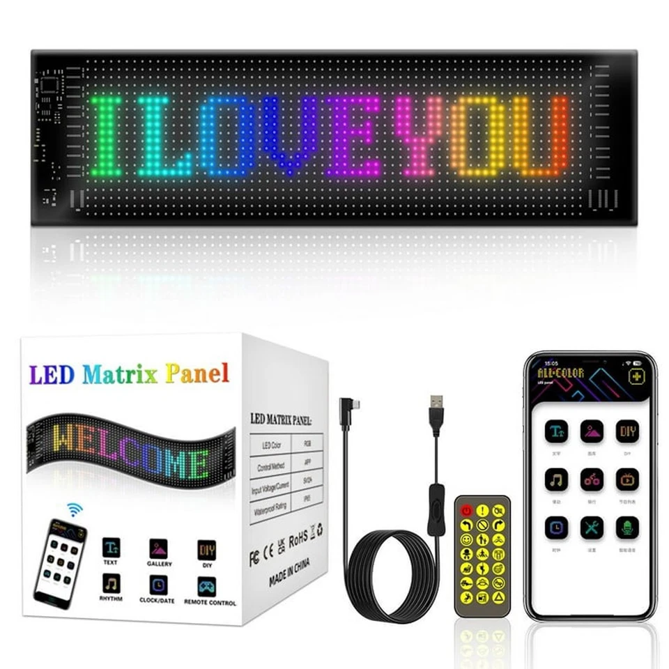 Car RGB LED Sign Scrolling Message Display Board Screen Programmable APP Control - Image 2 of 4