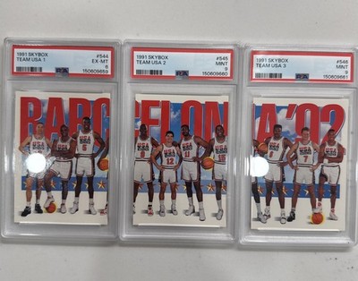 91 Skybox Team USA 1/2/3 PSA 6/9/9 Dream Team #454 455 456