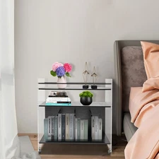 Acrylic End Table,Rectangle Side Table, Bamboo Acrylic Modern End Table