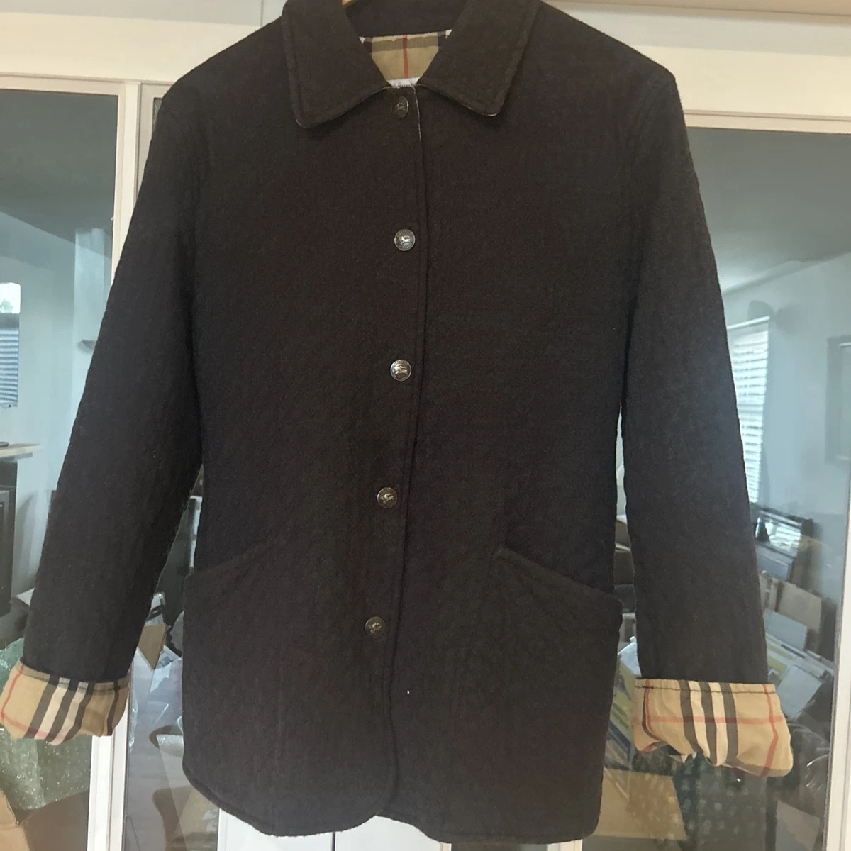 Chaqueta de mujer Burberry gris lana totalmente forrada talla 12 a 14