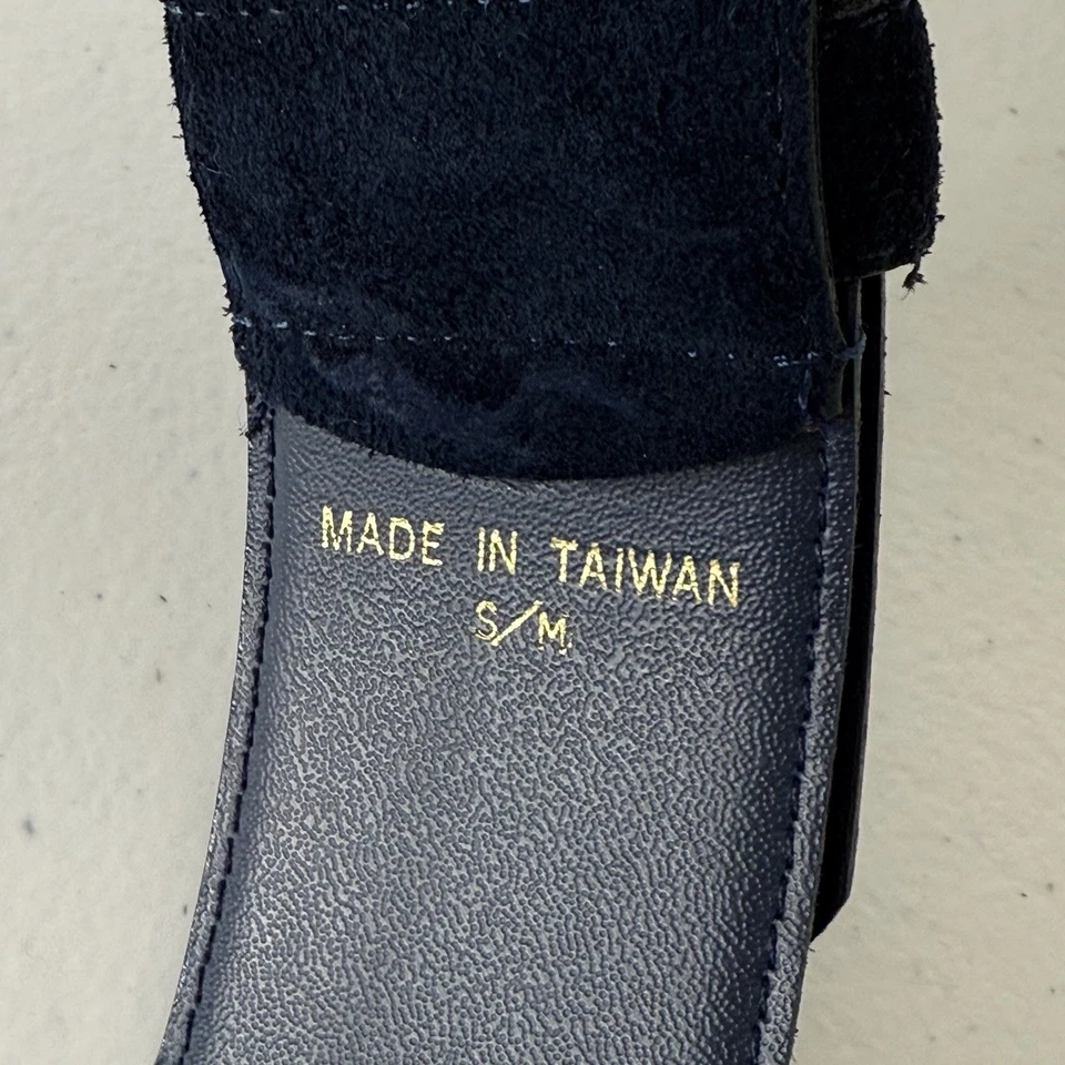 Cinto Worthington Feminino Antigo P/M Azul Marinho Couro Genuíno Camurça Fivela Dourada Boho Largo - Imagem 4 de 4