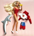 🤍 Barbie 🤍 1994 Vintage Baywatch Doll, Dolphin & Some Accessories #13199