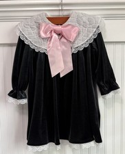 VTG Disney Winnie the Pooh Girls Size 6 Peter Pan Collar Black Velvet Dress USA