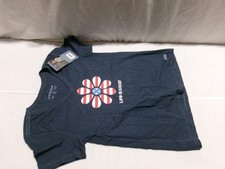 L747 LIFE IS GOOD R/W/B Daisy Crusher T-Shirt Tee Navy Womens Size Small
