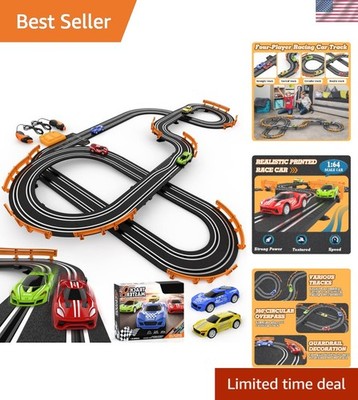 Realistic Slot Car Racing Experience - Long Track Set with 4 Fast Cars for Kids