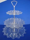 VINTAGE FEDERAL PETAL GLASS 3-TIERED TRAY GLASS DESSERT STAND 13.5” X 11”