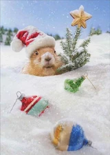 "Warmest Wishes for a Very Merry Christmas!" AVANTI CARD Prairie Dog with Tree