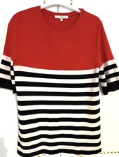 Next Women's Jumper Top Red White Black Striped Knitted Size 12 UK 3/4 Sleeves 