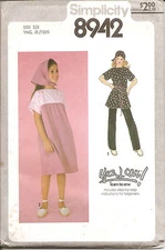 Vintage Simplicity Sewing Pattern # 8942 Juniors' Dress Tunic Scarf Sz 5/6 