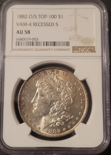 1882 O/S VAM-4 TOP 100 Morgan Dollar NGC AU 58 Nice Toning!