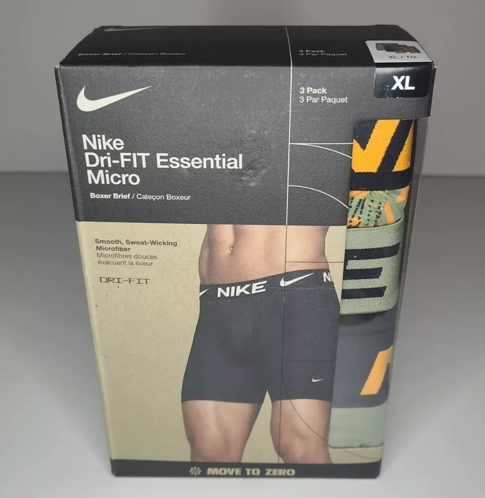 Nike Men's 3-Pack X-Large Dri-FIT Essential Micro Trunk Boxer Briefs Green  Black