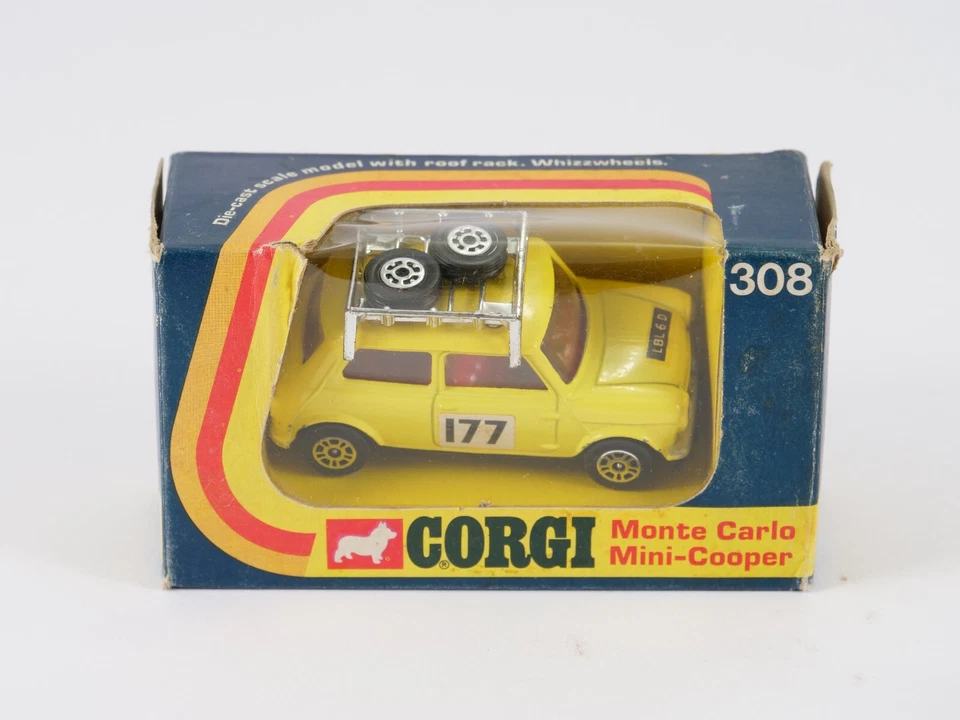 Corgi 308 Aufbau Carlo Mini Cooper 1967 Gelb Whizzwheels - Bild 2 von 4
