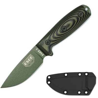 ESEE Model 3 Fixed Knife 3.88'' 1095HC Steel Full Tang Blade Black/OD G10 Handle