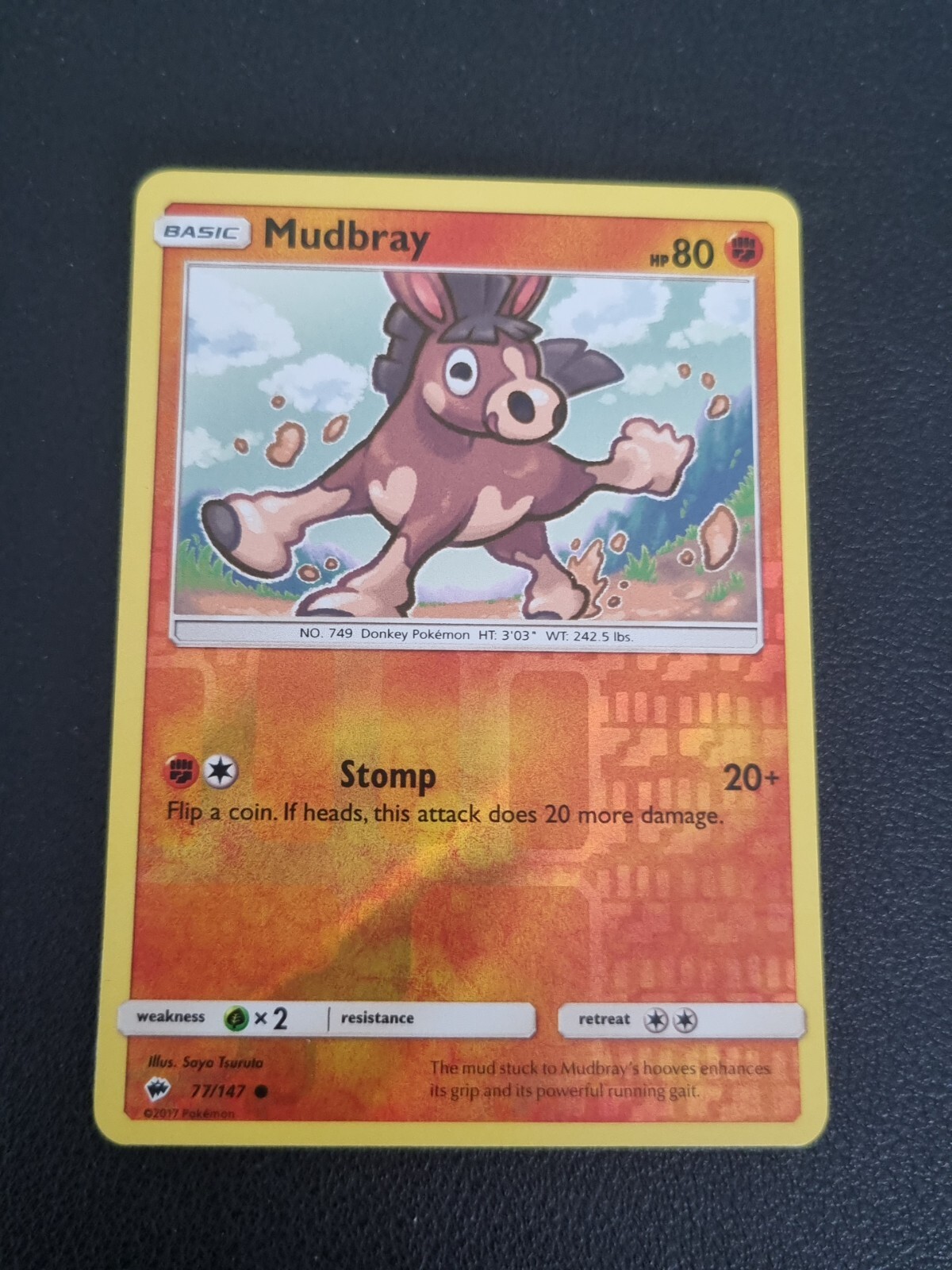 REVERSE HOLO Pokemon Sun & Moon Burning Shadows TCG Card Mudbray 77/147