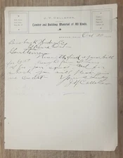 1902 Letterhead Oklahoma Territory Apache JY Callahan Lumber Building Material